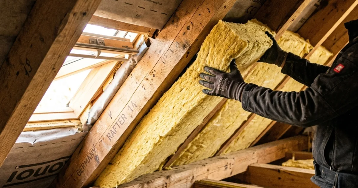 Dachdämmung wird zwischen Sparren eingebaut — Mineralwolle im Dachgeschoss